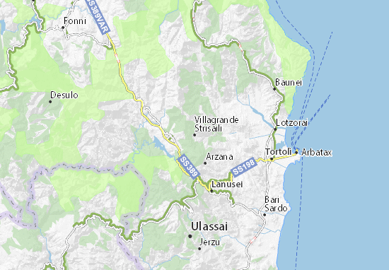 Karte Stadtplan Villagrande Strisaili