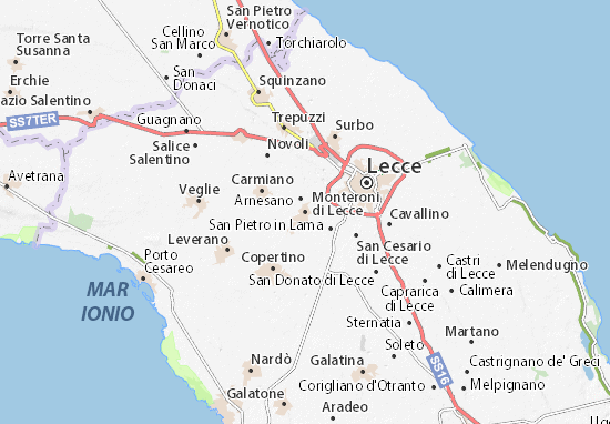 Karte Stadtplan Monteroni di Lecce