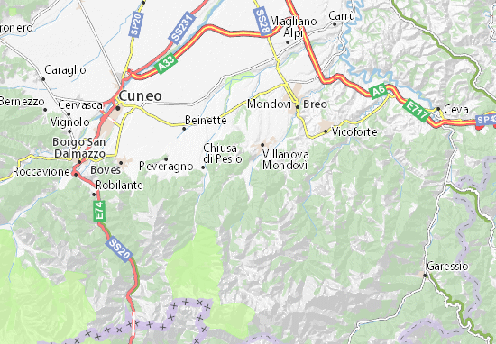 Karte Stadtplan Roccaforte Mondovì