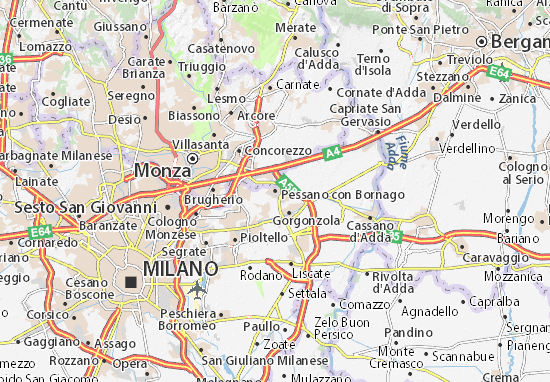 Karte Stadtplan Pessano con Bornago