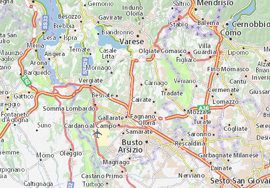 Karte Stadtplan Oggiona con Santo Stefano