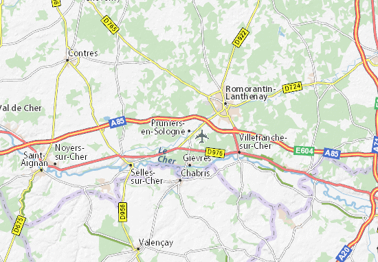 Karte Stadtplan Pruniers-en-Sologne
