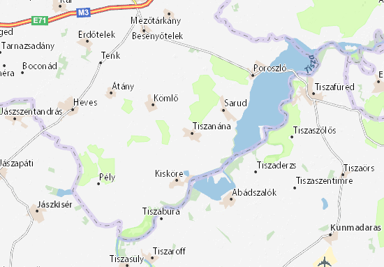 Tiszanána Map