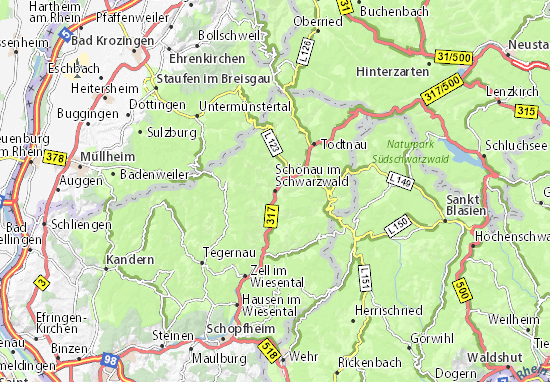 Kaart Plattegrond Schönau im Schwarzwald