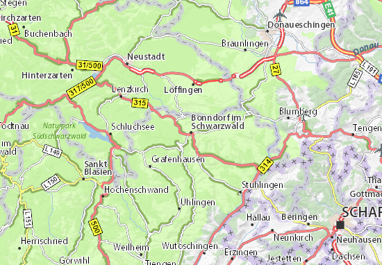 Kaart Plattegrond Bonndorf im Schwarzwald
