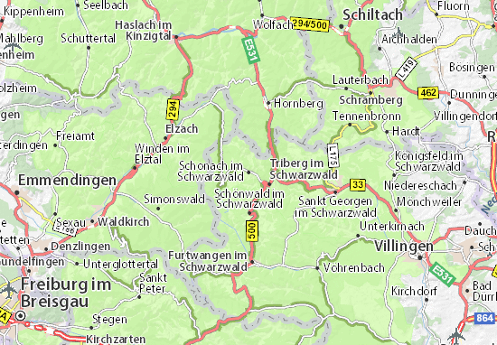 Kaart Plattegrond Schonach im Schwarzwald