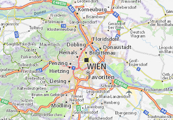 wien karta Map of Vienna   Michelin Vienna map   ViaMichelin wien karta