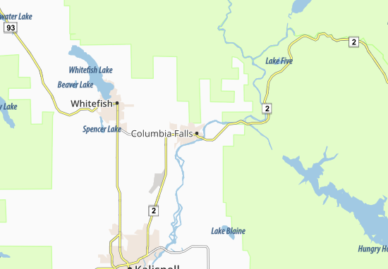 Kaart Plattegrond Columbia Falls