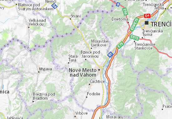Karte Stadtplan Bzince pod Javorinou