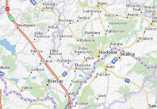 Kaart Plattegrond Dolní Bojanovice