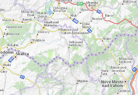 Karte Stadtplan Velká nad Veličkou