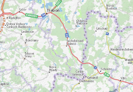 Karte Stadtplan Suchdol nad Lužnicí