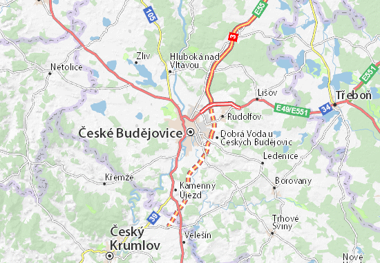 Kaart Plattegrond České Budějovice