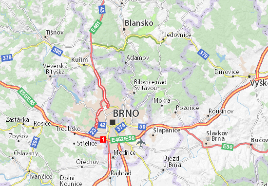 Karte Stadtplan Bílovice nad Svitavou
