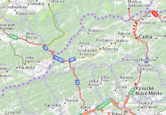 Karte Stadtplan Vysoká nad Kysucou