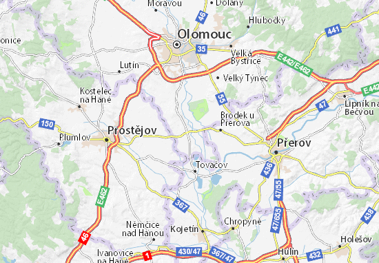 Karte Stadtplan Dub nad Moravou