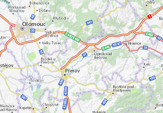 Karte Stadtplan Osek nad Bečvou