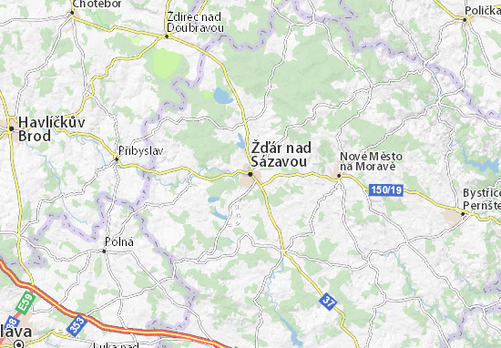 Karte Stadtplan Žďár nad Sázavou