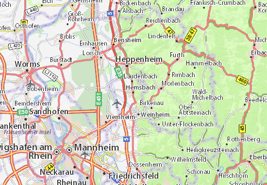 Karte Stadtplan Hemsbach