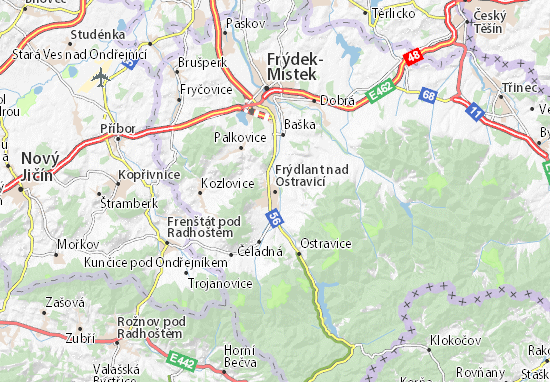 Karte Stadtplan Frýdlant nad Ostravicí