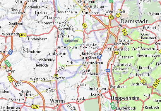 Karte Stadtplan Biebesheim am Rhein