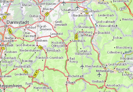 Karte Stadtplan Höchst im Odenwald