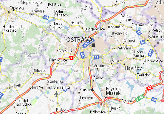 Kaart Plattegrond Ostrava-Jih
