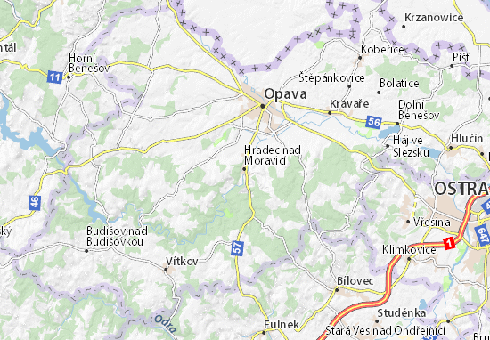 Kaart Plattegrond Hradec nad Moravicí