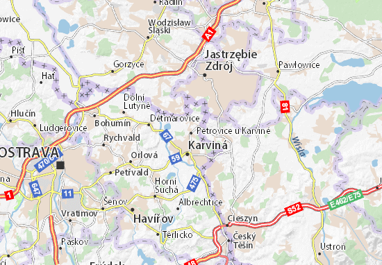 Karte Stadtplan Petrovice u Karviné