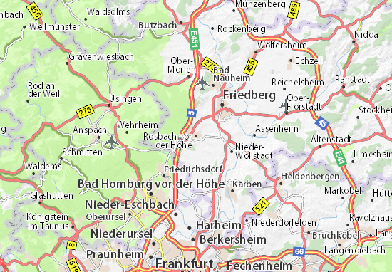 Karte Stadtplan Rosbach vor der Höhe