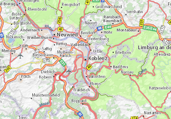 koblenz karta Karte, Stadtplan Koblenz   ViaMichelin koblenz karta