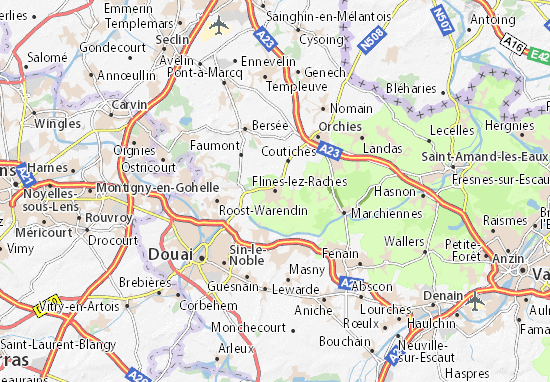 Karte Stadtplan Flines-lez-Raches