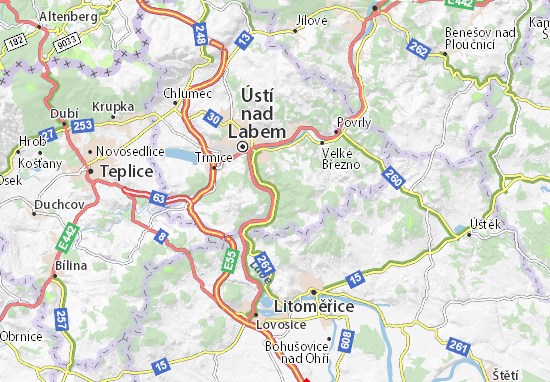 Karte Stadtplan Brná nad Labem