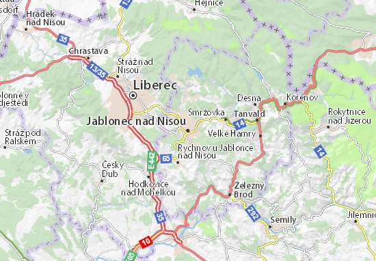 Karte Stadtplan Jablonec nad Nisou