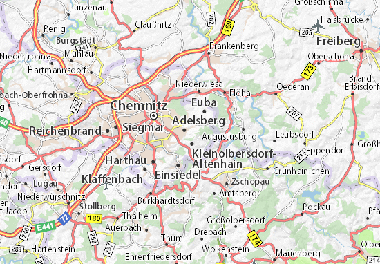 Kaart Plattegrond Chemnitz-Kleinolbersdorf