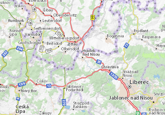 Karte Stadtplan Hrádek nad Nisou