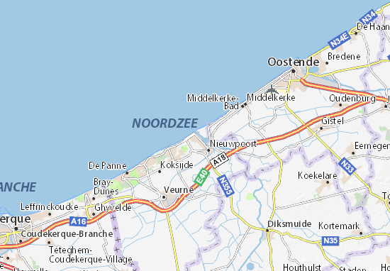 Karte Stadtplan Nieuwpoort-Bad