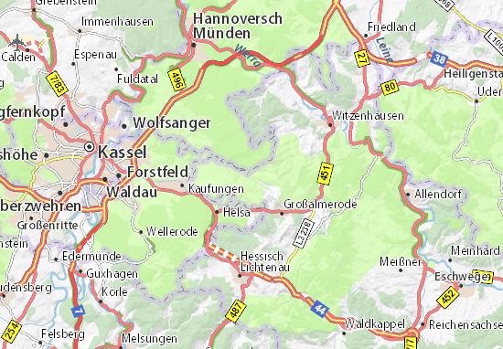 Kaart Plattegrond Gutsbezirk Kaufunger Wald