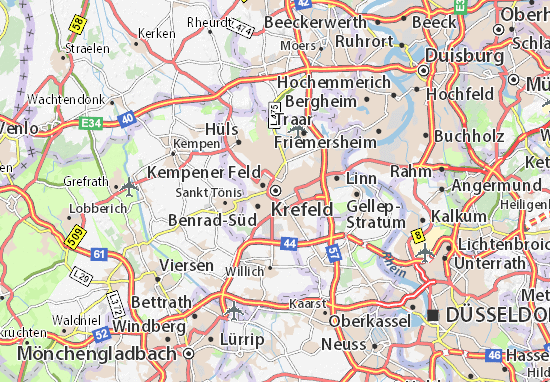zich zorgen maken artillerie Magnetisch Kaart MICHELIN Krefeld - plattegrond Krefeld - ViaMichelin