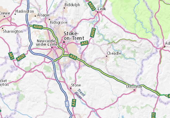 Karte Stadtplan Stoke-on-Trent