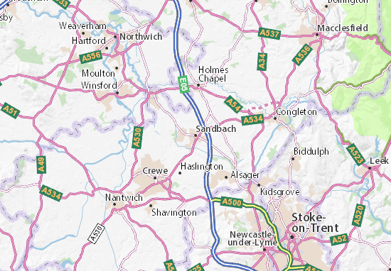 Crewe,Sandbach and Surrounding Area Original 1960 Bartholomew\u2019s Map Middlewich