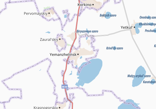 Karte Stadtplan Yemanzhelinsk