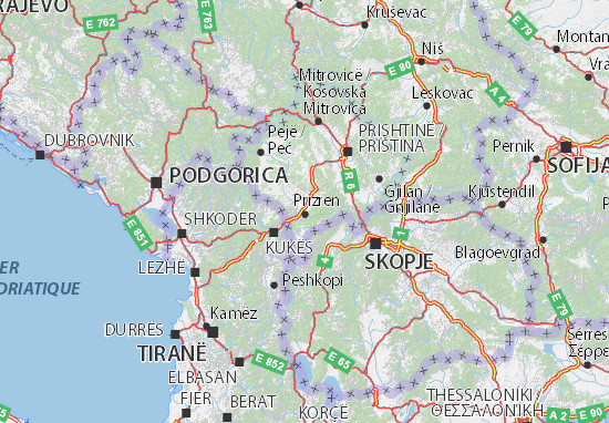 Kaart Plattegrond Prizrenski okrug