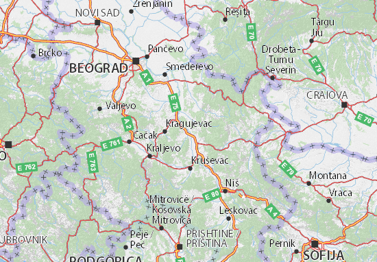 Kaart Plattegrond Pomoravski okrug