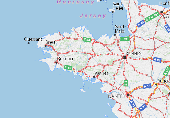 Map of Bretagne - Michelin Bretagne map - ViaMichelin