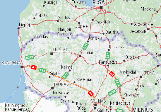 Kaart Plattegrond Šiaulių apskritis
